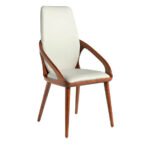 Chair upholstered in leatherette with Walnut colored wooden structure