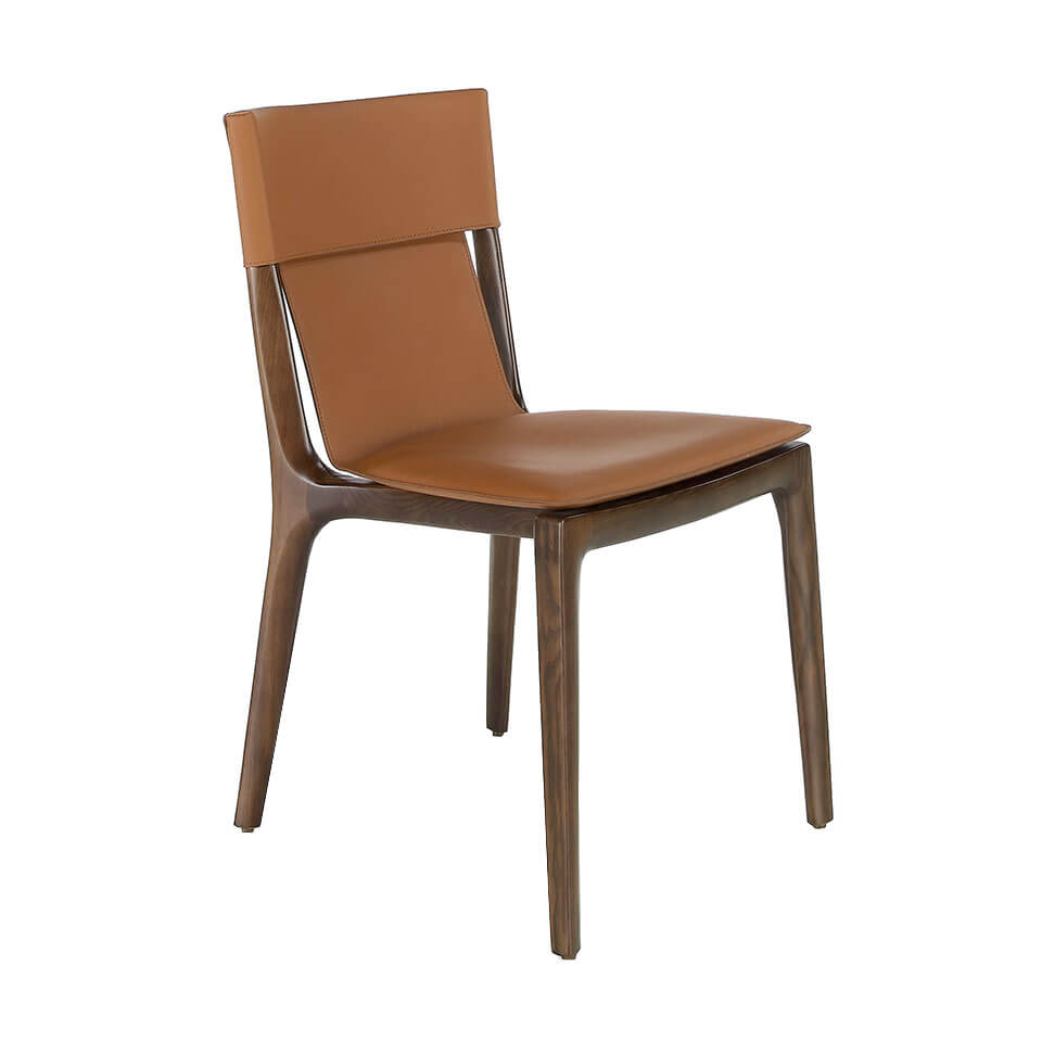 Chair upholstered in leather with structure in ash wood Chair upholstered in leather with structure in ash wood