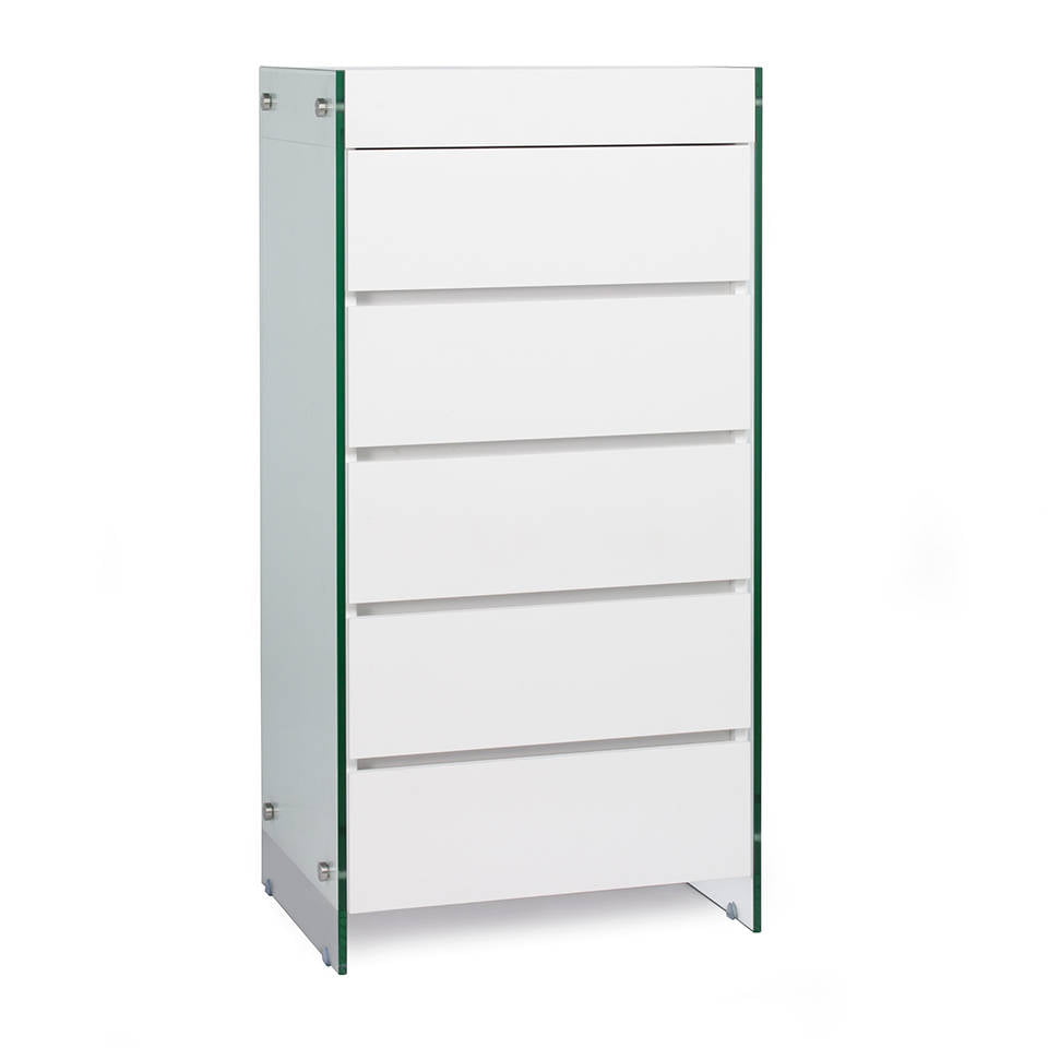 Lacquered Mdf chest of drawers with tempered glass sides Lacquered Mdf chest of drawers with tempered glass sides