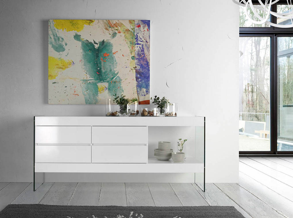 Lacquered Mdf sideboard with tempered glass sides Lacquered Mdf sideboard with tempered glass sides