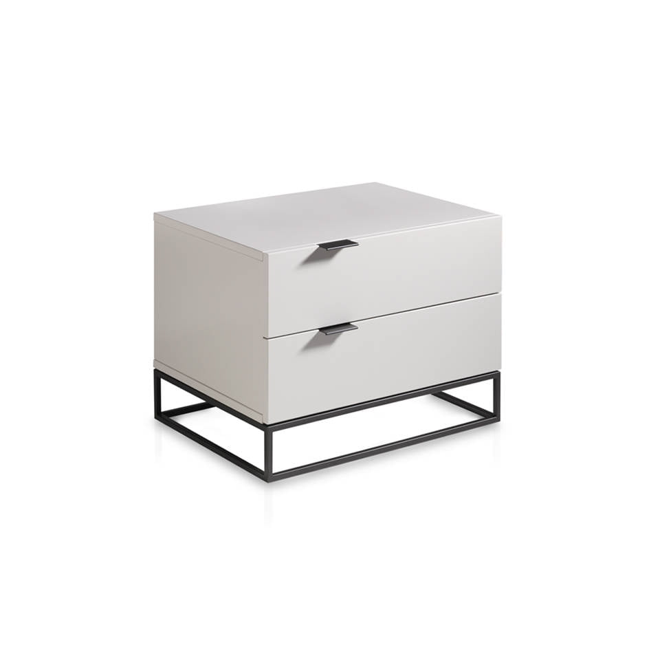 Night table in lacquered Mdf with black steel structure Night table in lacquered Mdf with black steel structure