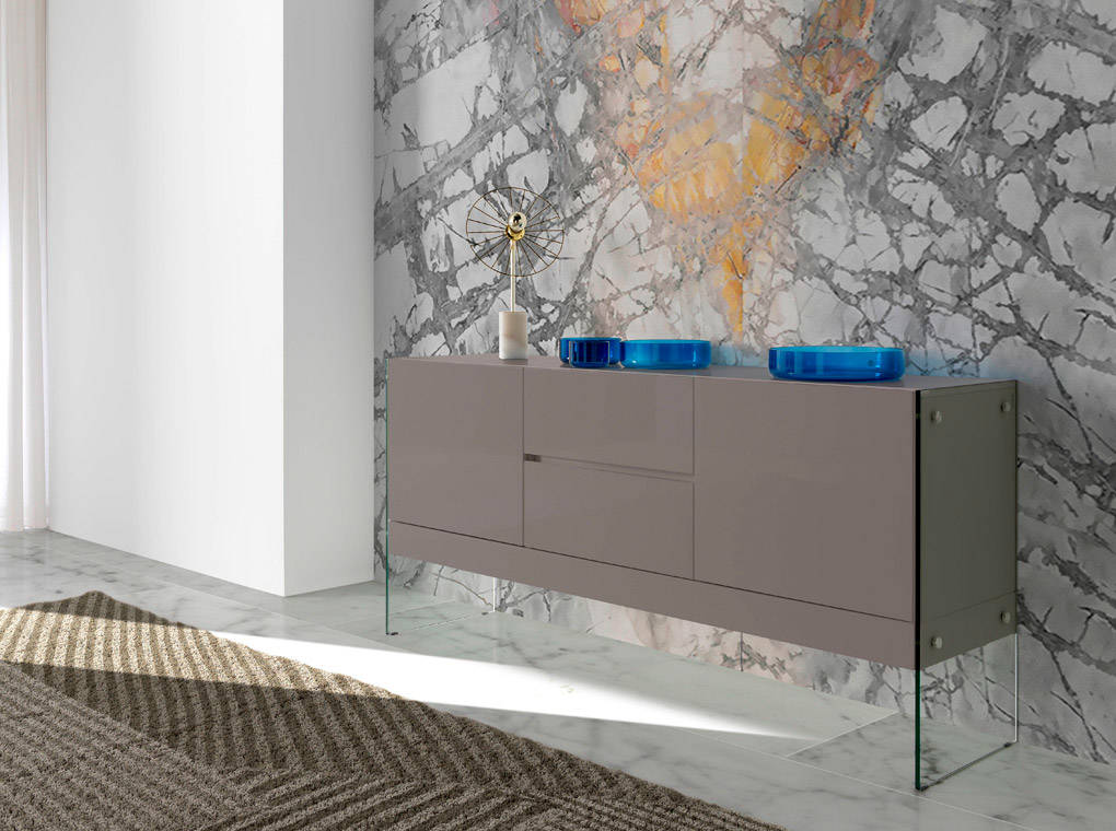 Sideboard in lacquered MDF with tempered glass sides Sideboard in lacquered MDF with tempered glass sides