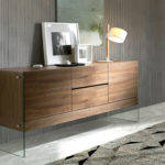 Walnut wood sideboard and tempered glass