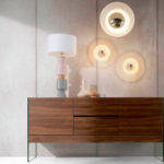 Walnut wood sideboard and tempered glass