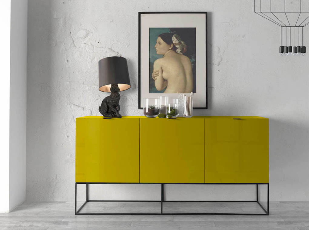 Sideboard in lacquered Mdf with black steel frame Sideboard in lacquered Mdf with black steel frame