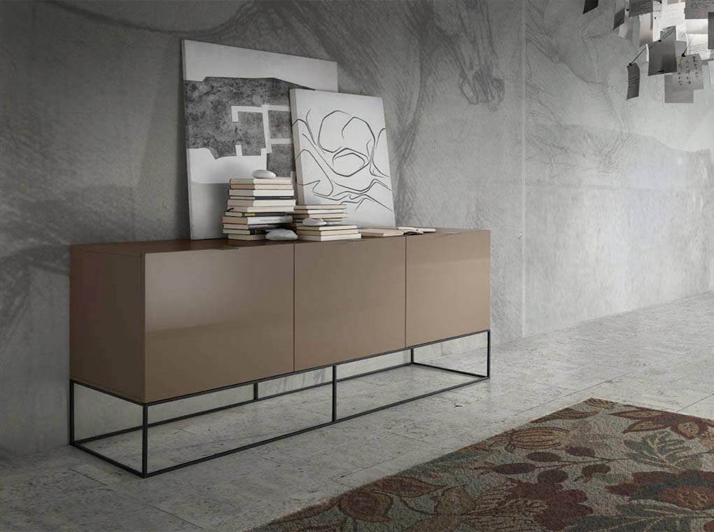 Sideboard in lacquered Mdf with black steel frame Sideboard in lacquered Mdf with black steel frame