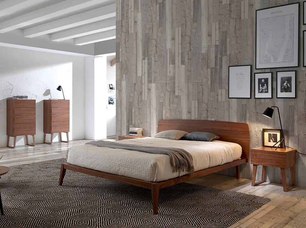 Walnut-veneered wooden bed Walnut-veneered wooden bed