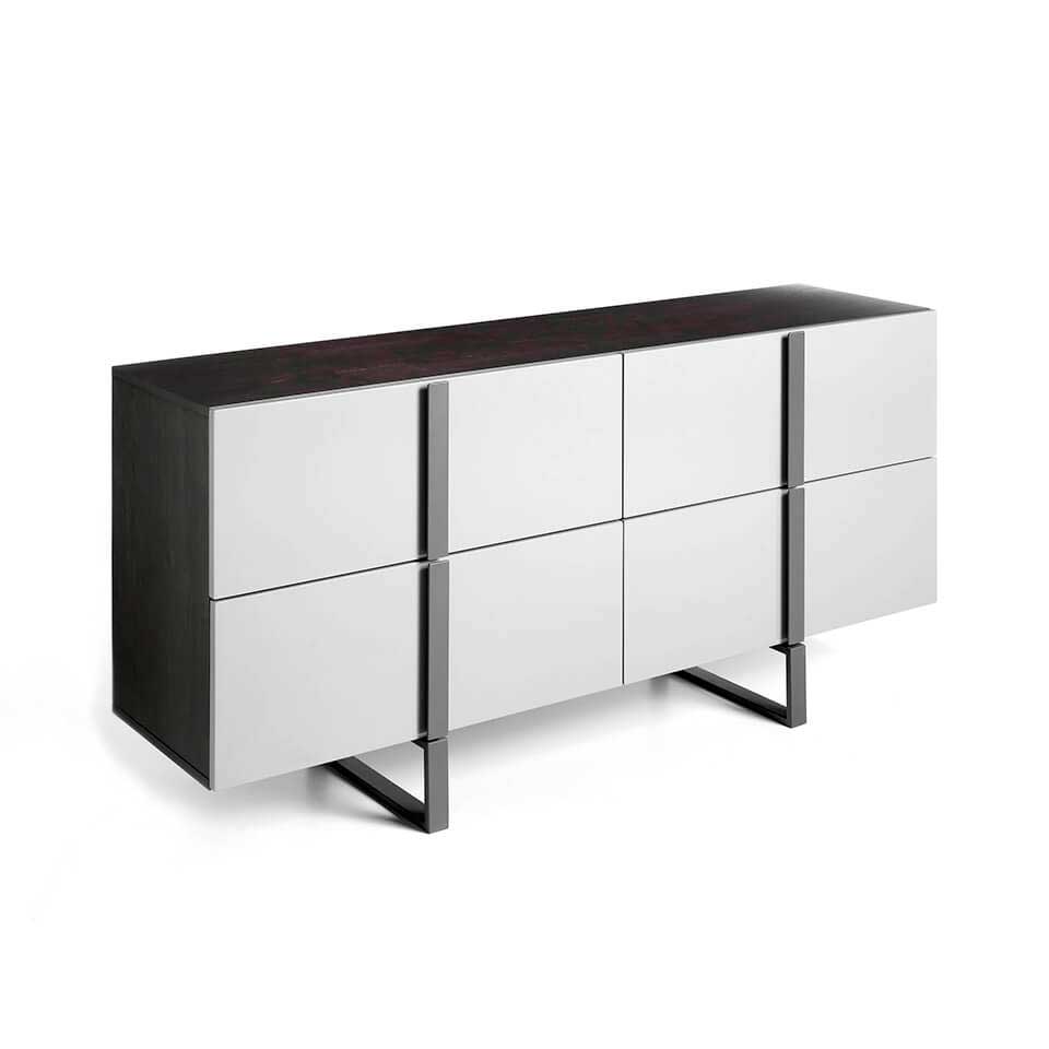 Four lacquered MDF drawers Sideboard with black steel structure Four lacquered MDF drawers Sideboard with black steel structure