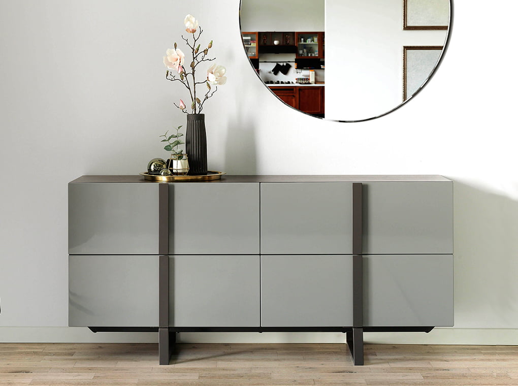 Four lacquered MDF drawers Sideboard with black steel structure Four lacquered MDF drawers Sideboard with black steel structure