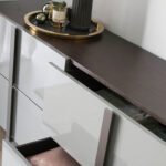 Wenge wood and gray steel chest of drawers