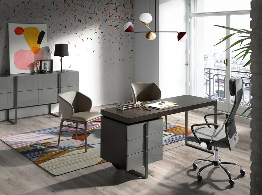 Office desk with lacquered DM side drawer Office desk with lacquered DM side drawer