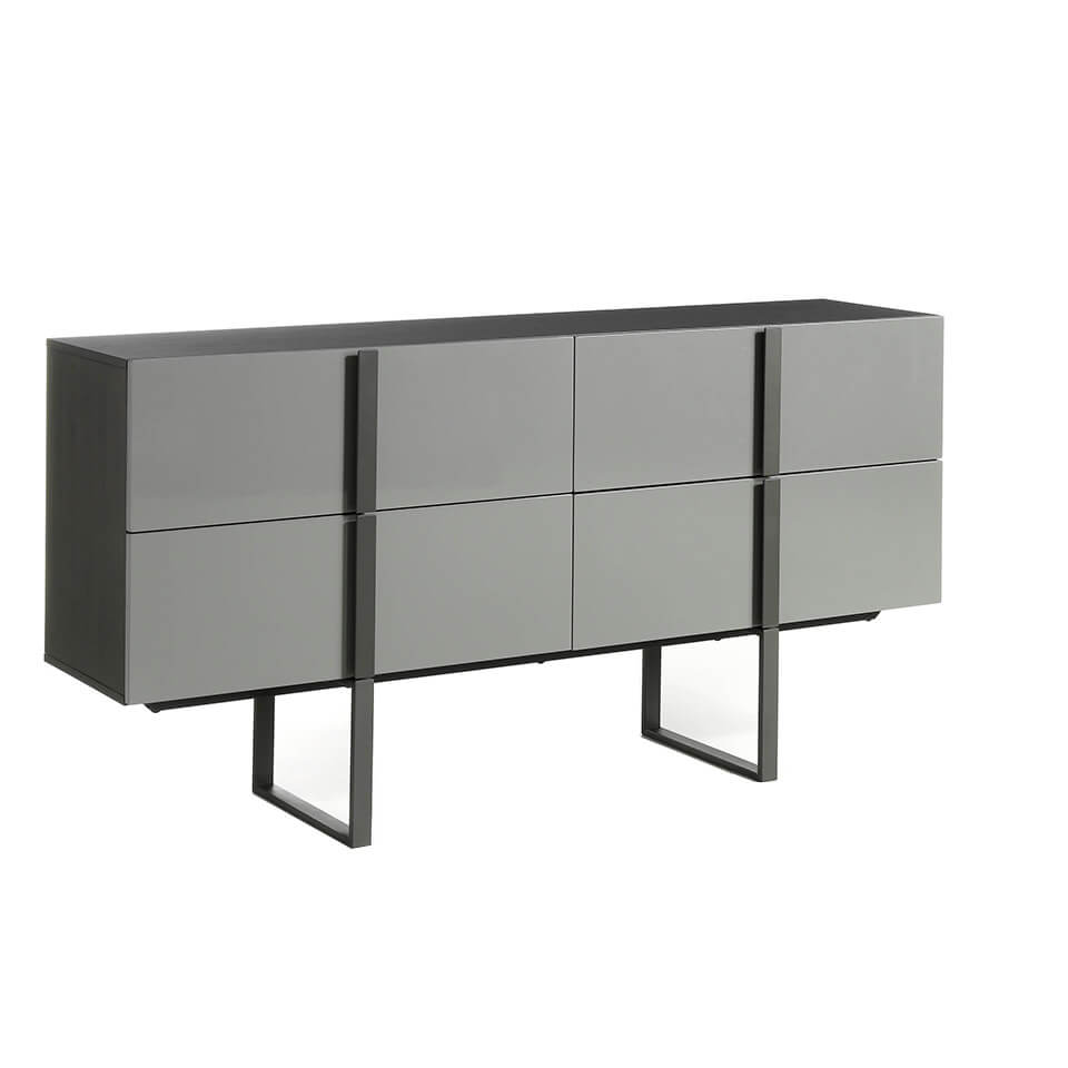 Sideboard with structure in oak veneer painted in wengué and black steel legs Sideboard with structure in oak veneer painted in wengué and black steel legs