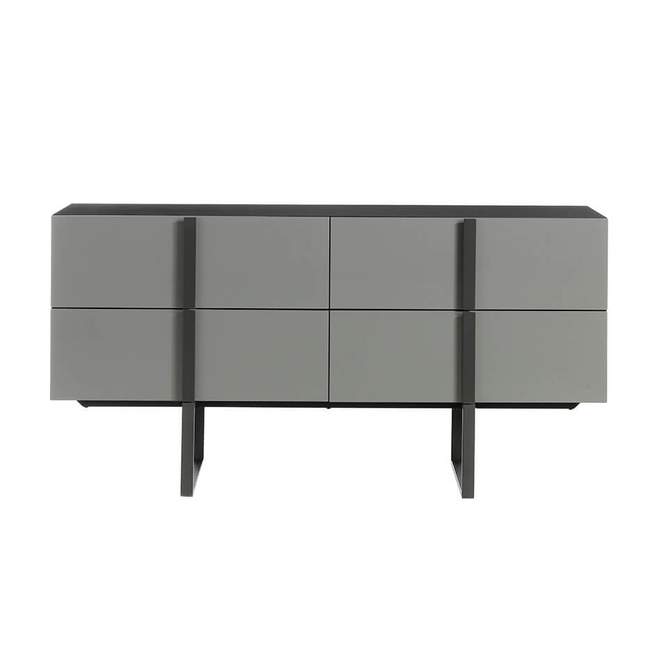 Sideboard with structure in oak veneer painted in wengué and black steel legs Sideboard with structure in oak veneer painted in wengué and black steel legs