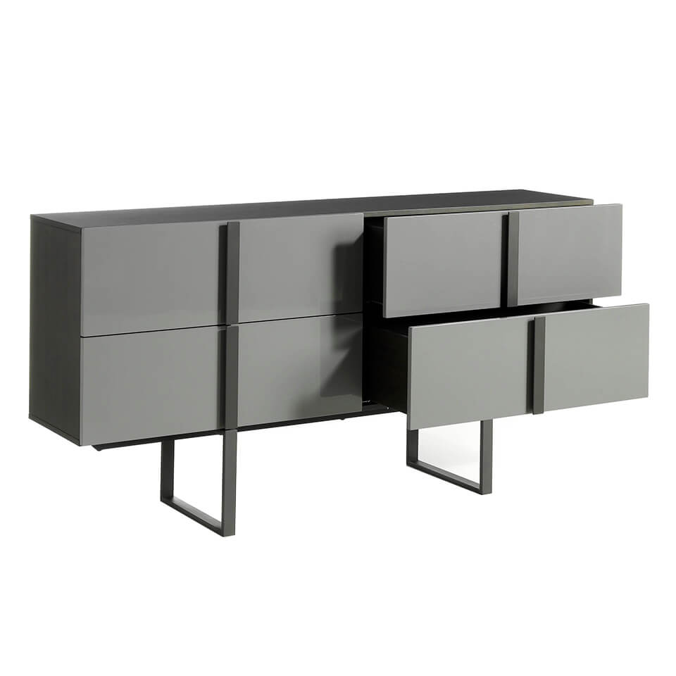 Sideboard with structure in oak veneer painted in wengué and black steel legs Sideboard with structure in oak veneer painted in wengué and black steel legs