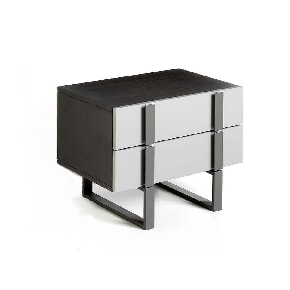 Lacquered bedside table with black steel structure Lacquered bedside table with black steel structure