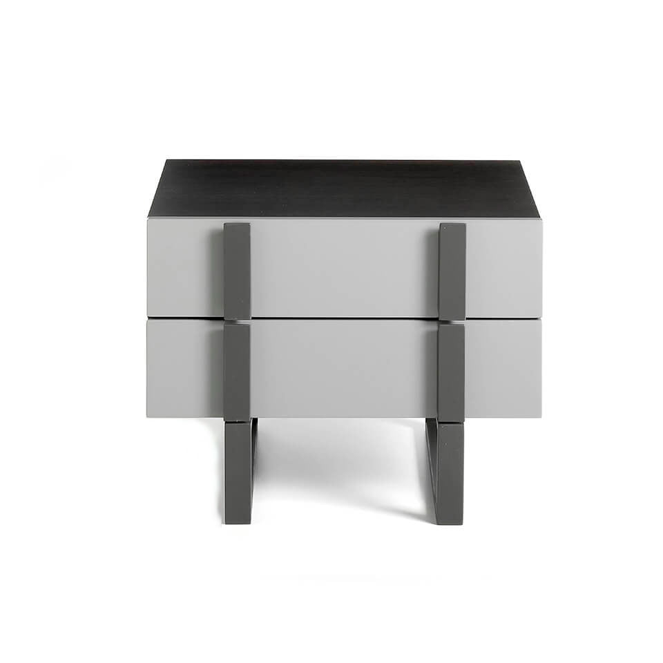 Lacquered bedside table with black steel structure Lacquered bedside table with black steel structure