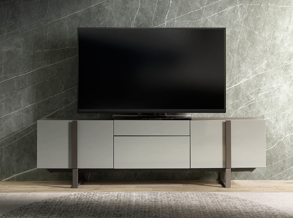 TV Unit in lacquered Mdf with black steel frame TV Unit in lacquered Mdf with black steel frame