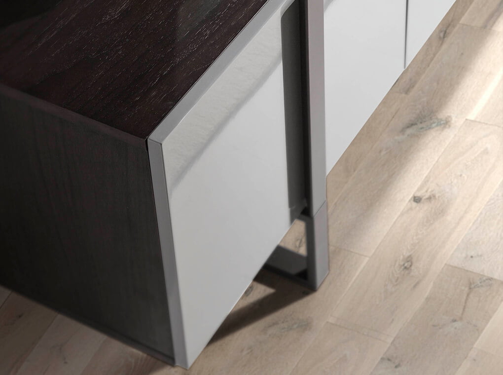 TV Unit in lacquered Mdf with black steel frame TV Unit in lacquered Mdf with black steel frame