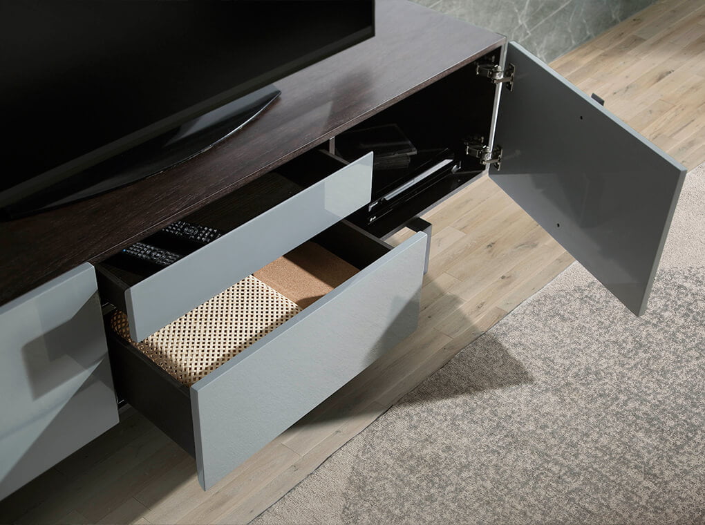 TV Unit in lacquered Mdf with black steel frame TV Unit in lacquered Mdf with black steel frame