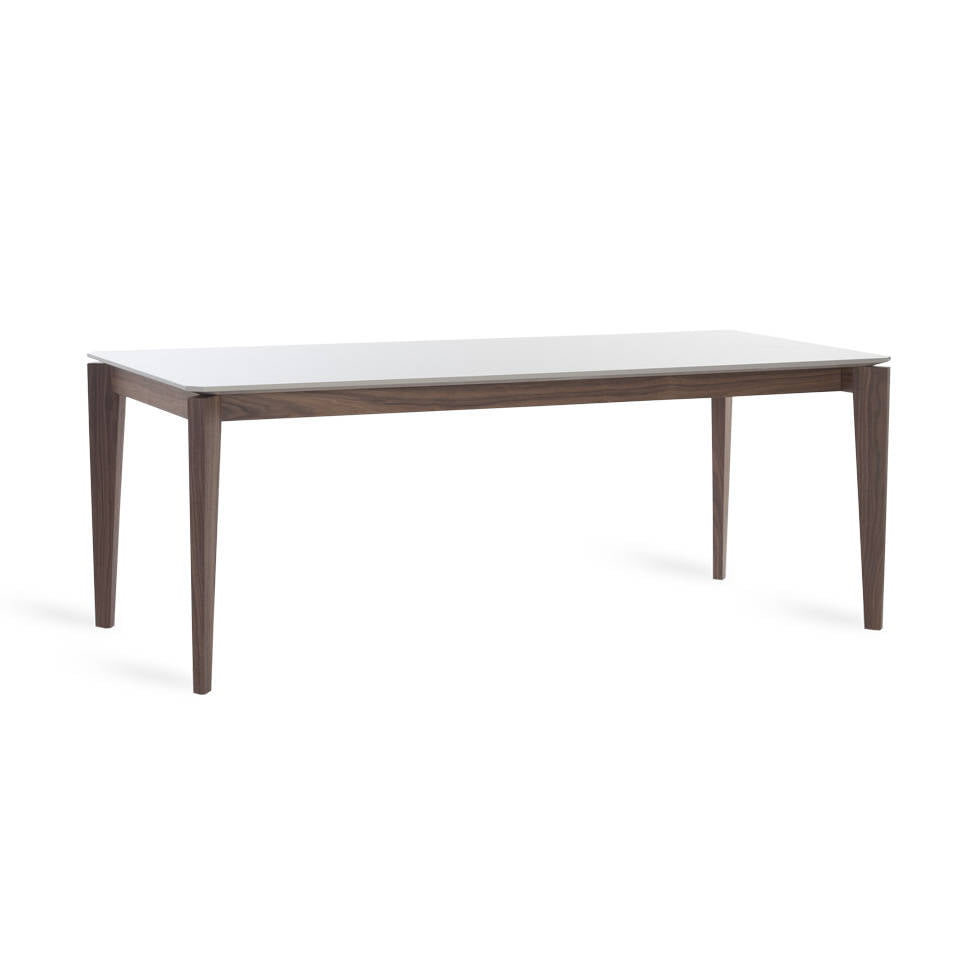 Dining table manufactured in wood with walnut plating Dining table manufactured in wood with walnut plating