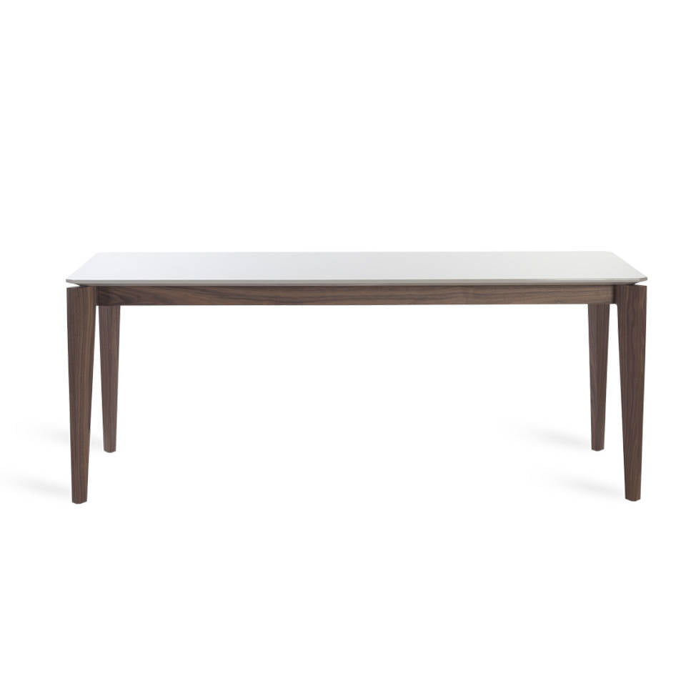 Dining table manufactured in wood with walnut plating Dining table manufactured in wood with walnut plating