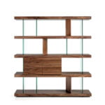 Walnut colored wooden shelf and tempered glass