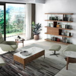 Walnut colored wooden shelf and tempered glass