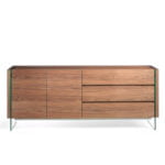 Sideboard aus Walnussholz und gehärtetes Glas