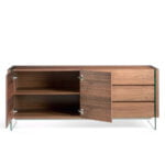 Walnut wood sideboard and tempered glass