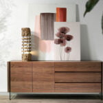 Walnut wood sideboard and tempered glass