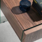 Walnut wood nightstand and tempered glass