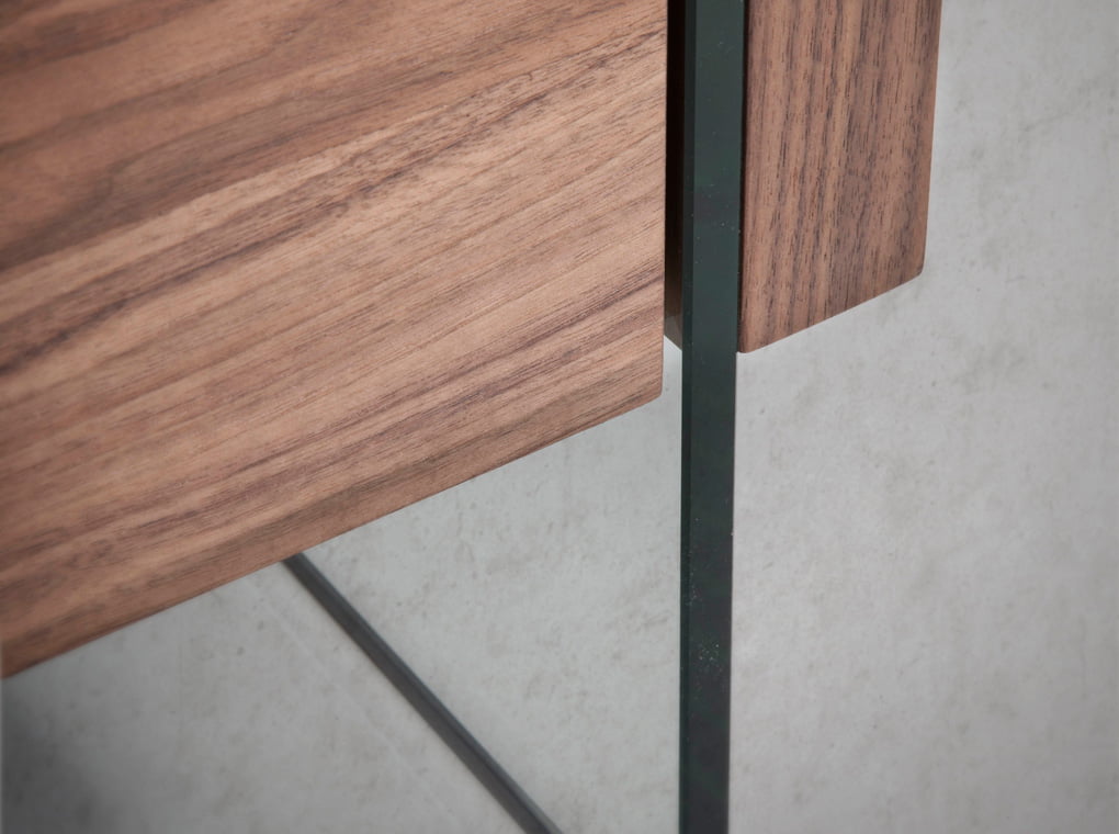 Walnut wood nightstand and tempered glass