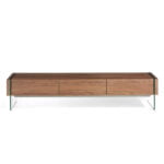 Mueble TV de madera Nogal y cristal templado