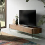 Walnut wood TV cabinet and tempered glass