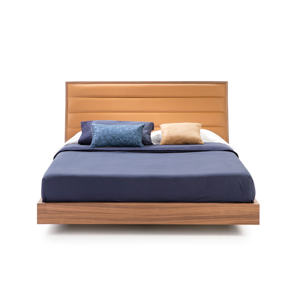 Bed upholstered in leatherette and Walnut wood Bed upholstered in leatherette and Walnut wood