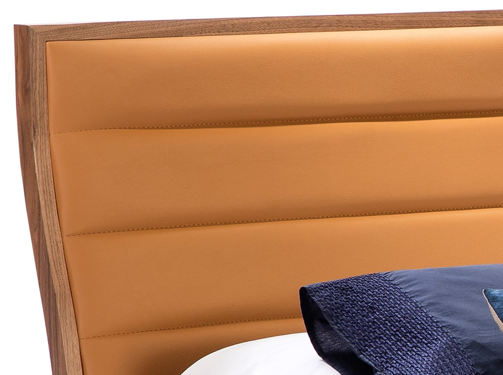 Bed upholstered in leatherette and Walnut wood Bed upholstered in leatherette and Walnut wood
