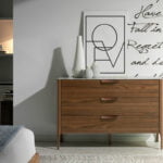 Fiberglass dresser with marble effect and Walnut wood