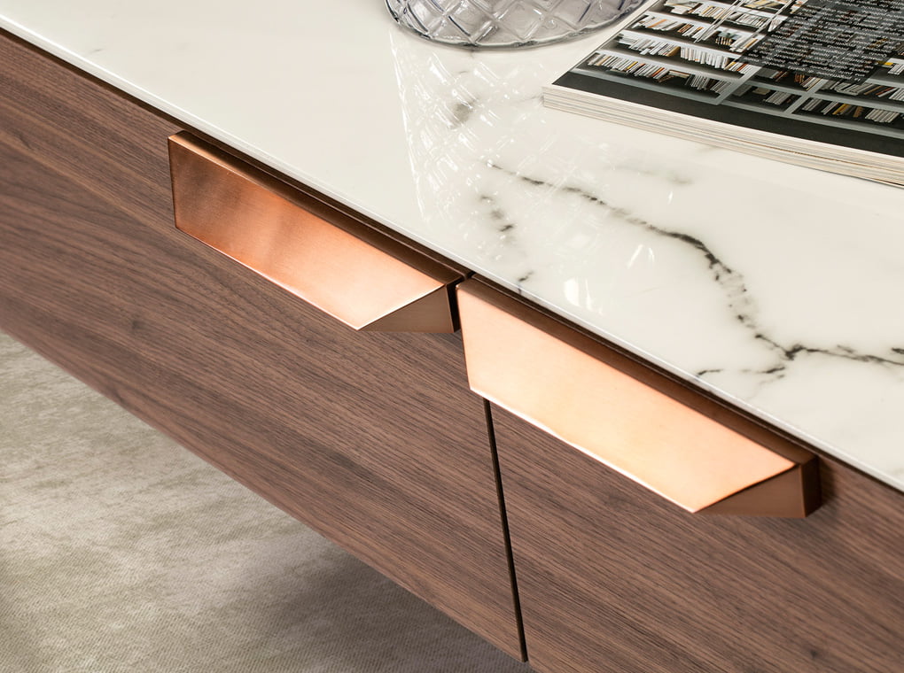 Walnut wood and marble imitation glass coffee table with drawers Walnut wood and marble imitation glass coffee table with drawers