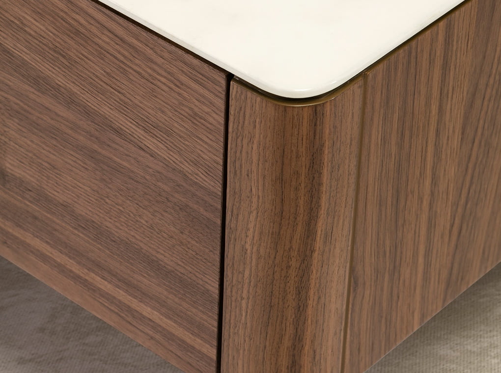 Walnut wood and marble imitation glass coffee table with drawers Walnut wood and marble imitation glass coffee table with drawers