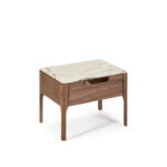 Fiberglass bedside table with Calacatta marble effect and Walnut wood