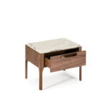 Fiberglass bedside table with Calacatta marble effect and Walnut wood