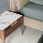 Fiberglass bedside table with Calacatta marble effect and Walnut wood