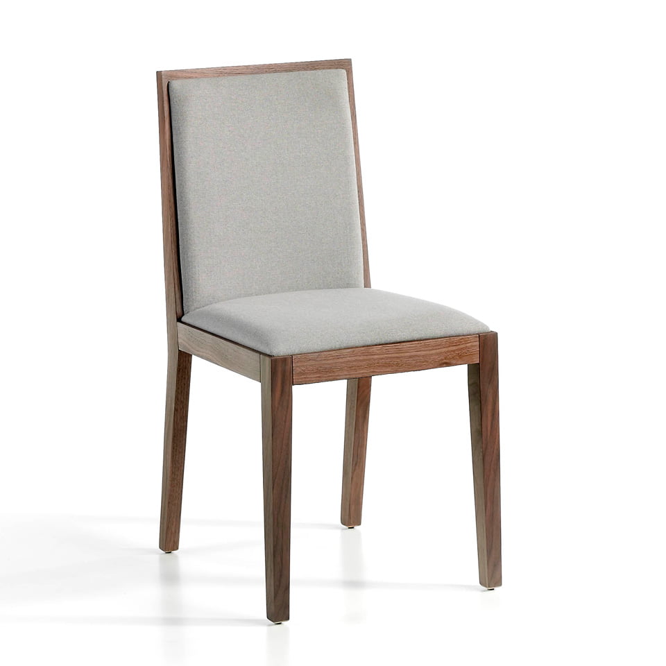 Upholstered chair in fabric in walnut veneered wood Upholstered chair in fabric in walnut veneered wood