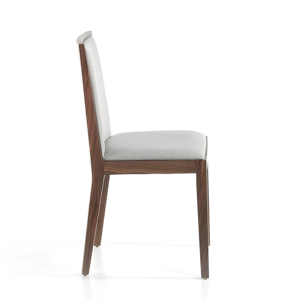 Upholstered chair in fabric in walnut veneered wood Upholstered chair in fabric in walnut veneered wood