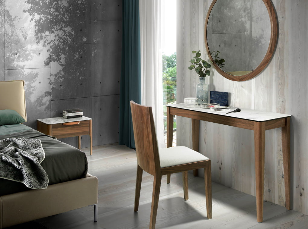 Upholstered chair in fabric in walnut veneered wood Upholstered chair in fabric in walnut veneered wood