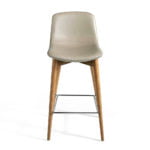 Stool upholstered in leatherette with Walnut colored wooden legs