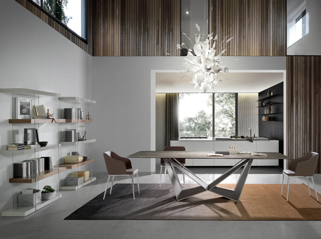 Dining table with lacquered stainless steel legs Dining table with lacquered stainless steel legs