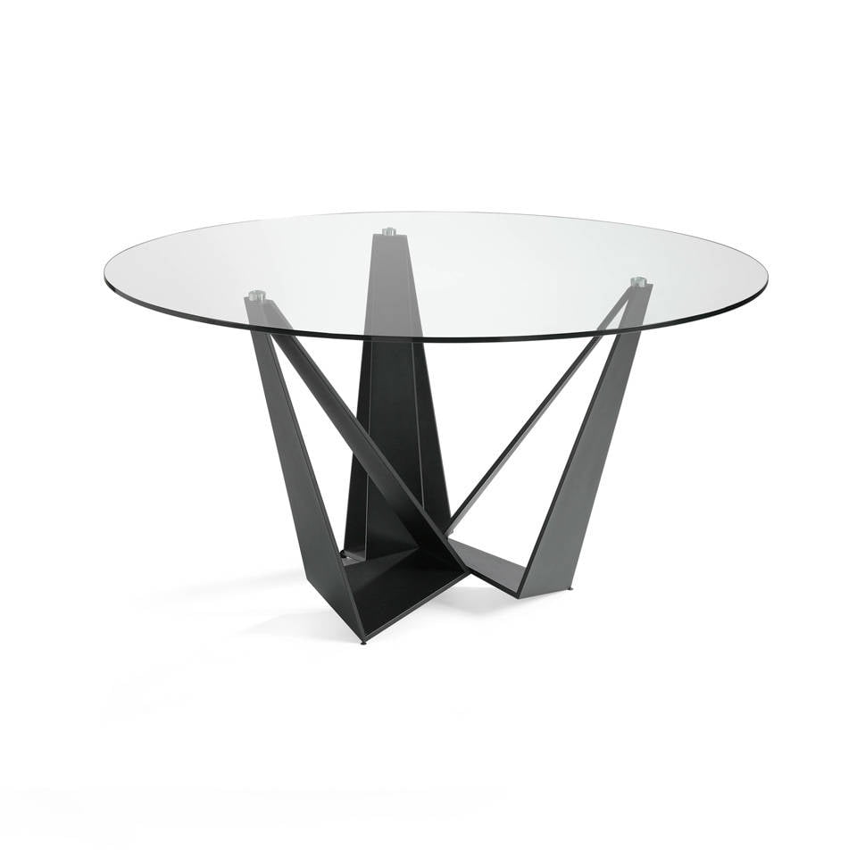 Black steel and glass dining table