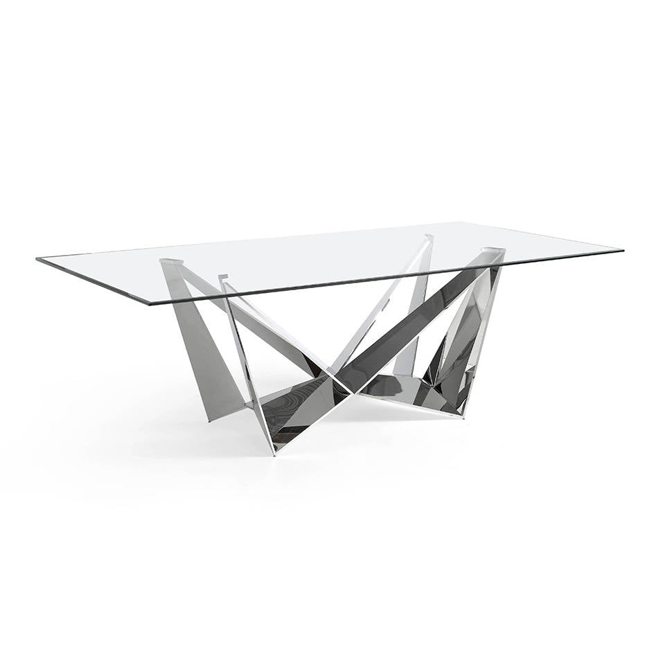 Tempered glass and chrome steel dining table