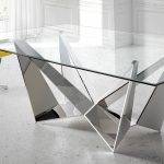 Tempered glass and chrome steel dining table